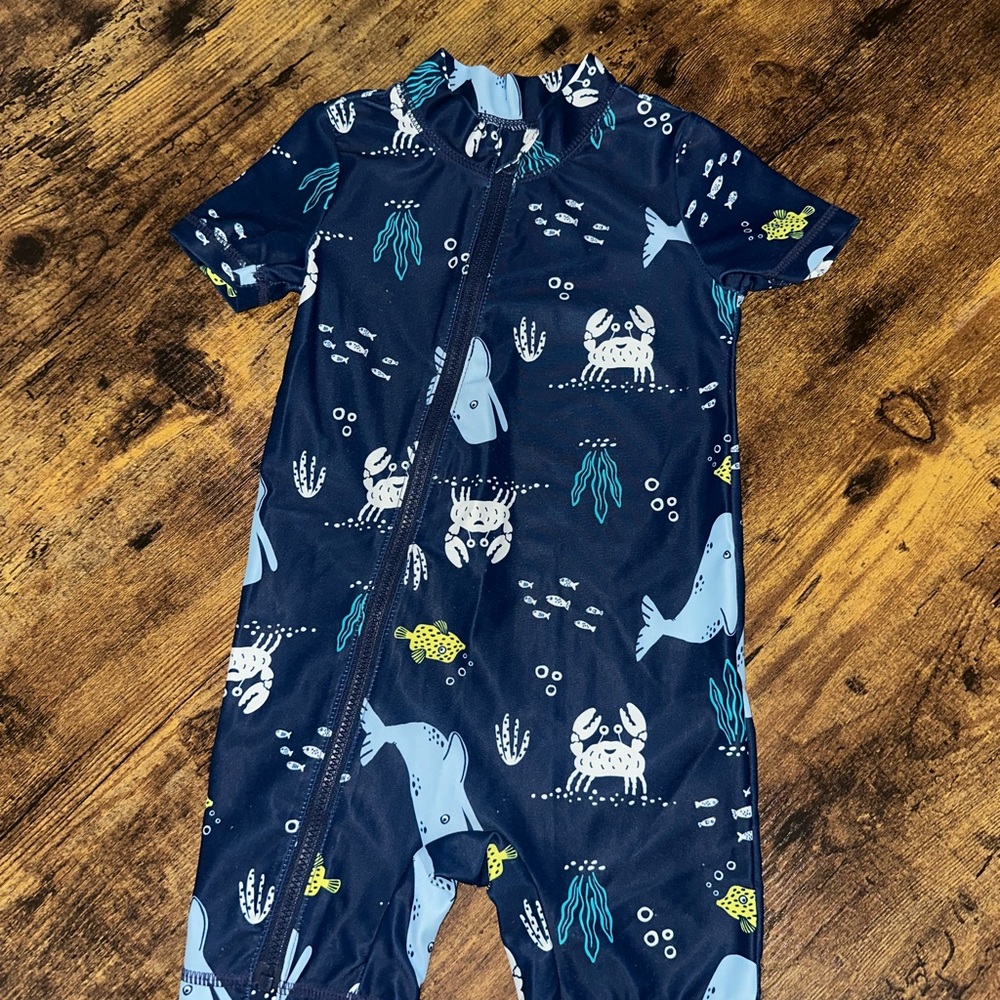 Navy Blue Kids One Piece with Sea Life Print